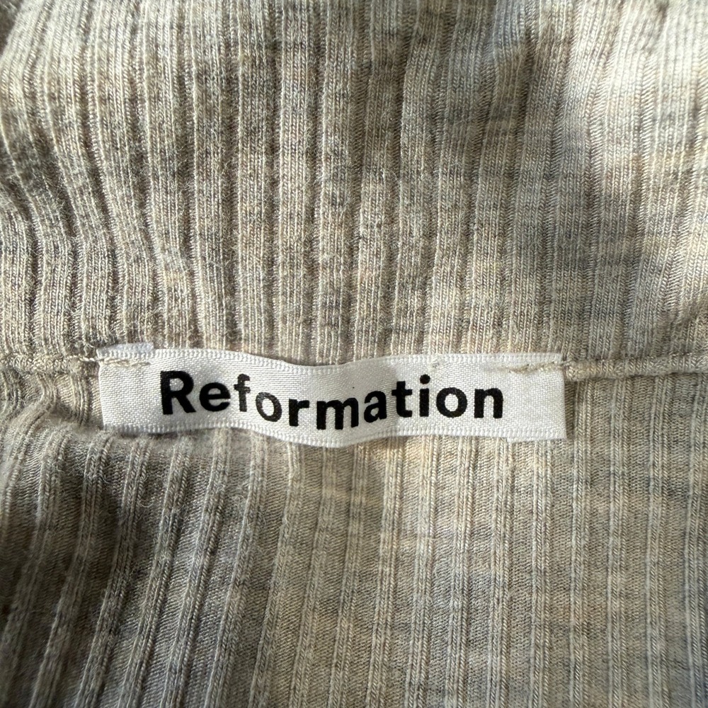 Reformation Lennon Ribbed Ruched Button Front Collared Mini Dress Grey Small - Picture 6 of 8